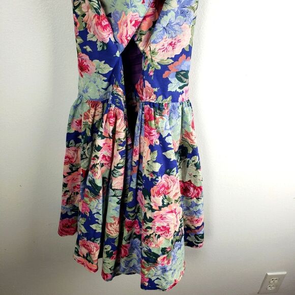Vintage Women's Geary Roark Kamisato 80's Cottagecore Floral Cris Cross Dress 10 - Picture 5 of 14